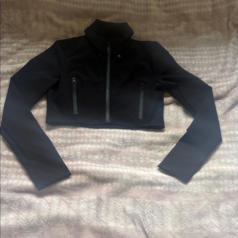 Black Cropped Women's Jacket with Zipper Front